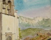 Griechenland Kirche im Bergdorf Hans Möller 1969 Aquarell : Hans Möller, 1969, Aquarell, Reisen Südeuropa, Griechenland, Kirche im Bergdorf, Korfu, 3 Monatsreise mit A+K.Möller, Kay Möller / Annelies Möller, Weitere Infos unter : http://www.maler-hans-moeller.de, mailto:info@maler-hans-moeller.de